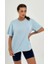 Kadın Bebe Mavisi Baskısız Basıc Pamuklu Oversize T-Shirt 5