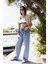 Parça Kemerli Wet Leg Denim Pantolon 2