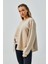 Kadın Bej Oys Modal Kumaş Tokalı Tasarım Sweatshirt 28034 3