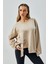 Kadın Bej Oys Modal Kumaş Tokalı Tasarım Sweatshirt 28034 4
