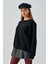 Kadın Siyah 3 Iplik Penye Şardonlu Oversize Sweatshirt 28050 2