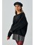 Kadın Siyah 3 Iplik Penye Şardonlu Oversize Sweatshirt 28050 4