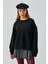 Kadın Siyah 3 Iplik Penye Şardonlu Oversize Sweatshirt 28050 5