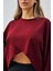 Kadın Bordo Oys Modal Kumaş Asimetrik Kesim Sweatshirt 28028 2