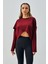 Kadın Bordo Oys Modal Kumaş Asimetrik Kesim Sweatshirt 28028 3