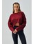 Kadın Bordo Oys Modal Kumaş Asimetrik Kesim Sweatshirt 28028 5