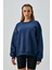 Kadın Indigo 3 Iplik Penye Şardonlu Oversize Sweatshirt 28050 3