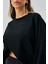 Kadın Siyah Oys Modal Kumaş Asimetrik Kesim Sweatshirt 28028 2