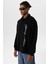 Polo Yaka Yazı Detaylı Oversıze Sweatshırt Siyah 4