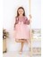 Kadife Kabarık Etekli Kız Çocuk Elbise Bandana Takımı Pembe 1