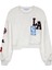 Keçe Yazılı Kolu Armalı Crop Sweatshirt Gri 1