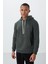 Haki Pamuklu Kalın Içi Tüylü Yumuşak Dokulu Comfort Fit Nakışlı Erkek Sweatshirt - 88419 1