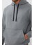 Gri Melanj Pamuklu Kalın Içi Tüylü Yumuşak Dokulu Comfort Fit Nakışlı Erkek Sweatshirt - 88419 2