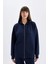 Lacivert Oversize Fit Geniş Kalıp Kapüşonlu Basic Düz Skuba Dalgıç Kumaş Cepli Fermuarlı Sweatshirt C6871AX24AU 1