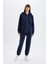 Lacivert Oversize Fit Geniş Kalıp Kapüşonlu Basic Düz Skuba Dalgıç Kumaş Cepli Fermuarlı Sweatshirt C6871AX24AU 2