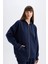 Lacivert Oversize Fit Geniş Kalıp Kapüşonlu Basic Düz Skuba Dalgıç Kumaş Cepli Fermuarlı Sweatshirt C6871AX24AU 4