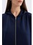 Lacivert Oversize Fit Geniş Kalıp Kapüşonlu Basic Düz Skuba Dalgıç Kumaş Cepli Fermuarlı Sweatshirt C6871AX24AU 5