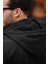 İçi Peluş Üç İp Kumaş Oversize Fermuarlı Kapüşonlu Sweatshirt- Siyah 3