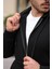 İçi Peluş Üç İp Kumaş Oversize Fermuarlı Kapüşonlu Sweatshirt- Siyah 4