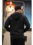 İçi Peluş Üç İp Kumaş Oversize Fermuarlı Kapüşonlu Sweatshirt- Siyah 7