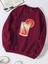 Oversize Bisiklet Yaka Basic Orange Cocktail Baskılı Sweatshirt - Bordo 1