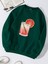 Oversize Bisiklet Yaka Basic Orange Cocktail Baskılı Sweatshirt - Koyu Yeşil 1