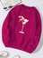 Oversize Bisiklet Yaka Basic Cherry Cocktail Baskılı Sweatshirt - Fuşya 1