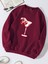 Oversize Bisiklet Yaka Basic Cherry Cocktail Baskılı Sweatshirt - Bordo 1