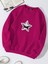 Oversize Bisiklet Yaka Basic Shining Metallic Star Baskılı Sweatshirt - Fuşya 1