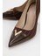 Arrow Kahve Çizgili Rugan Altın Toka Detaylı Kadın Topuklu Ayakkabı 3