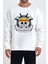 One Piece Anime Baskılı Beyaz Unisex Kadın Erkek Pamuklu Sweatshirt CU247 1