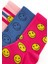 Kız Çocuk Renkli Gülen Surat Detaylı 3'lü Soket Çorap Fuşya-Mavi-Pembe 2