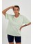 Kadın Su Yeşil Baskısız Basic Pamuklu Oversize T-Shirt 4