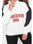 Kadın Büyük Beden Moda Şık Regular Dik Yaka Düşük Kol Regular Baskılı Kalın Şardonlu Örme Sweatshirt 2