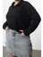 Kadın Büyük Beden Moda Şık Regular Dik Yaka Düşük Kol Crop Sweatshirt 3