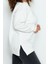 Kadın Büyük Beden Oversize Bisiklet Yaka Standart Kol Bej Kalın Polarlı Yırtmaçlı Örme Sweatshirt 3