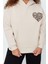 Kadın Büyük Beden Moda Regular Kapüşonlu Düşük Kol Regular Baskılı Kalın Şardonlu Örme Sweatshirt 1