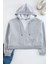 Kadın Büyük Beden Kapüşonlu Düşük Kol Crop Kalın Polarlı V Yaka Rahat Kesim Crop Örme Sweatshirt 1