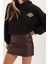 Kadın Moda Şık Relaxed Kapüşonlu Düşük Kol Crop Sırt Baskı Detaylı Kalın Içi Polarlı Örme Sweatshirt 3