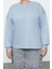 Kadın Büyük Beden Moda Şık Oversize Bisiklet Yaka Düşük Kol Regular Mavi Içi Polarlı Örme Sweatshirt 1