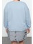 Kadın Büyük Beden Moda Şık Oversize Bisiklet Yaka Düşük Kol Regular Mavi Içi Polarlı Örme Sweatshirt 5