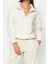 Kadın Moda Şık Regular Fermuarlı Yaka Düşük Kol Regular Fermuar Detaylı Polar Örme Sweatshirt 3