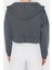 Kadın Moda Relaxed Kapüşonlu Düşük Kol Crop Basic Fermuarlı Crop Kalın Içi Polarlı Örme Sweatshirt 5