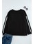 Kadın Büyük Beden Oversize Bisiklet Yaka Düşük Kol Uzun Şerit Geniş Kalıp Ince Örme Sweatshirt 1