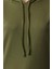 Kadın Moda Şık Regular Kapüşonlu Standart Kol Regular Basic Ince Örme Sweatshirt 4