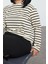 Kadın Büyük Beden Regular Bisiklet Yaka Standart Kol Regular Çizgili Normal Kalıp Örme Sweatshirt 2