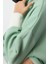 Kadın Moda Şık Relaxed Kapüşonlu Düşük Kol Uzun Kalın Içi Polarlı Triko Bant Detaylı Örme Sweatshirt 3