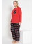 Kadın Kırmızı Renkli Love ve Kalp Baskılı Uzun Kollu Pijama Takımı B-43 1