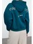 Kadın Moda Şık Relaxed Kapüşonlu Düşük Kol Crop Sırt Baskı Detaylı Kalın Içi Polarlı Örme Sweatshirt 2