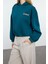 Kadın Moda Şık Relaxed Kapüşonlu Düşük Kol Crop Sırt Baskı Detaylı Kalın Içi Polarlı Örme Sweatshirt 3